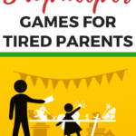 The shopkeeper is selling a game called "Tired Parents" from the website KiddyCharts.com, which provides instructions on how to play.