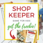 In the image, kids are being encouraged to play the free Kiddy Charts Shop Keeper game to learn about managing money and sharing with others.
