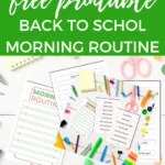 This image is promoting a free printable morning routine chart from Kiddy Charts to help children get organized for school.