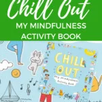 The image is promoting a mindfulness activity book with stickers and a chance to win a prize by entering a contest on KiddyCharts.com.