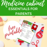 This image is a checklist of essential items that parents should have in their medicine cabinet for their children.