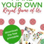 The image is showing instructions on how to make a "Royal Game of Us" using a free printable from Kiddycharts.com.
