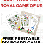 In this image, Kiddy Charts is providing a free printable DIY board game for people to make their own version of the Royal Game of Ur.