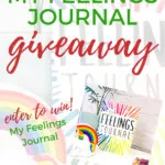 In this image, a giveaway is being promoted for a "My Feelings Journal" from the website KiddyCharts.com.