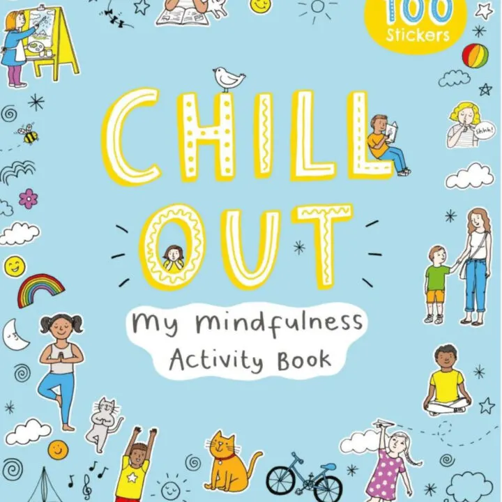 In the image, there are over 100 stickers being used to decorate a mindfulness activity book illustrated by Josephine Dellow.