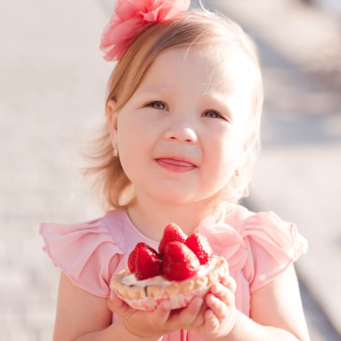 A person holds a cupcake.