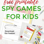 In this image, Kiddy Charts is offering a free printable game called Spy for kids to play indoors to keep them occupied.