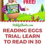 This image is offering a free trial of the Reading Eggs program, which helps children learn to read in 30 days.