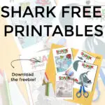 This image is advertising a free downloadable puzzle of a shark that can be printed and cut out for children to assemble.