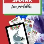 This image is providing instructions for creating a shark-themed puzzle using printables from the website www.kiddycharts.com.