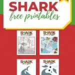 In this image, there are instructions for creating a shark-themed puzzle by cutting and gluing pieces of a square puzzle together.