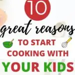 This image is promoting the benefits of cooking with children, and providing a link to a website with more information.