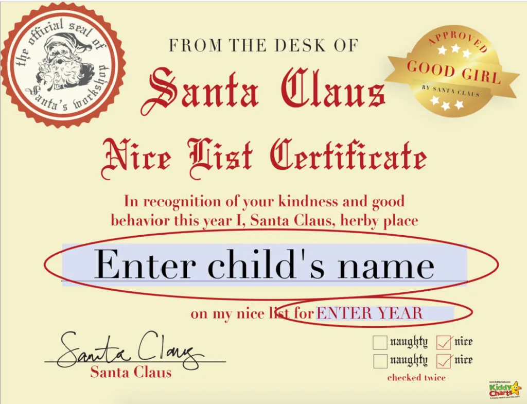Free Santa Nice List Certificate