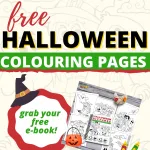This image is advertising a free Halloween coloring book from Kiddy Charts.