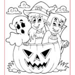 A cartoon illustration is being colored in a coloring book with a clipart sketch and line art drawing.