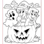 A cartoon illustration is being colored in a coloring book with a clipart sketch and line art drawing.