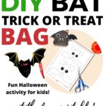 This image is promoting a free printable Halloween activity for kids, a DIY "Trick or Treat" bag.