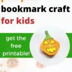 Kids are creating a pumpkin bookmark craft using a free printable from Kiddy Charts.
