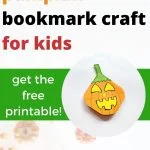 Kids are creating a pumpkin bookmark craft using a free printable from Kiddy Charts.