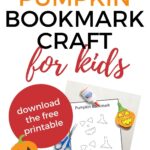 Children are creating a pumpkin bookmark craft using a free printable from kiddycharts.com.