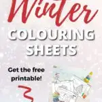 The image is offering free printable winter coloring sheets from kiddycharts.com.