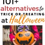 The image is promoting Kiddy Charts' 101+ alternatives to trick-or-treating at Halloween.