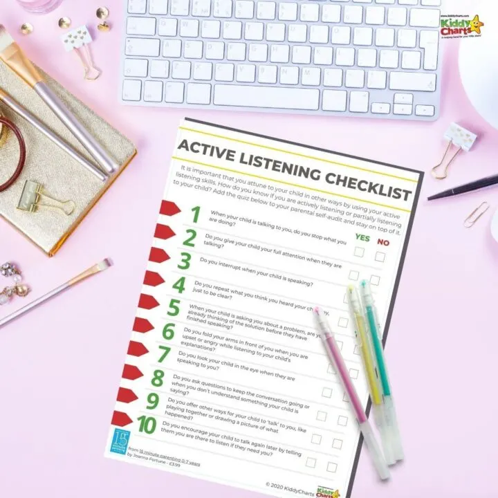 This image is a checklist of active listening skills for parents to use to ensure they are properly listening to their children.