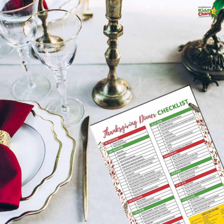 This image is a checklist for preparing for Thanksgiving dinner, with tasks to complete one month, two weeks, and a few days before the holiday.