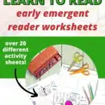 This image is promoting Kiddy Charts, a website that provides early emergent reader worksheets and over 20 different activity sheets to help children learn to read.