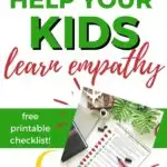 This image is showing a checklist of ways to help children learn empathy, provided by the website kiddycharts.com.