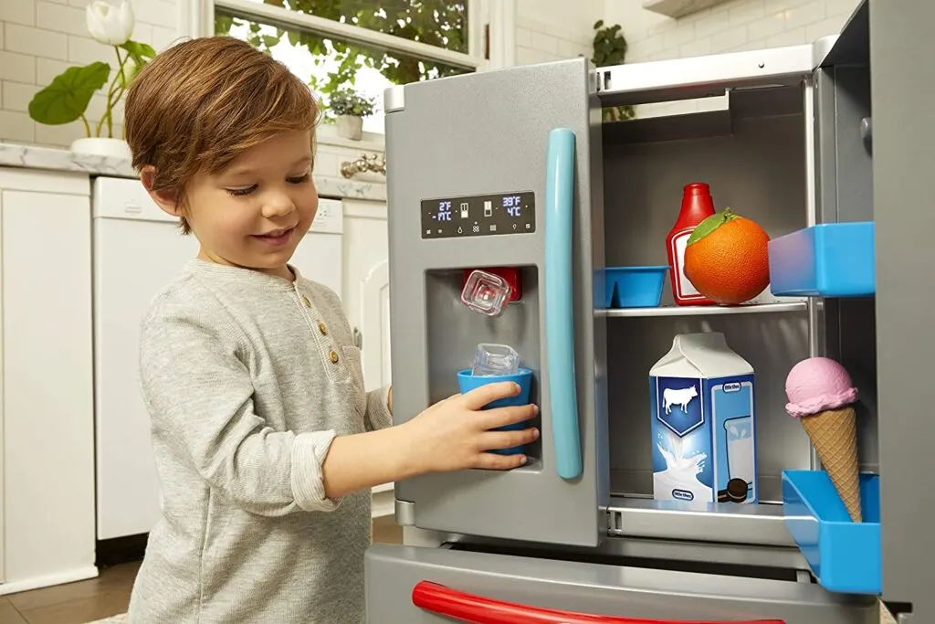 Kitchen Toys Fridge Refrigerator with Ice Dispenser Pretend Play Appliance for Kids, Play Kitchen Set with Kitchen Playset Accessories for Boys & Gi