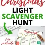 In this image, a Christmas Light Scavenger Hunt is being promoted, which involves finding various Christmas-themed items such as Santa, Reindeer, Candy Canes, and more.