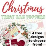The image is showing free Christmas treat bag toppers that can be downloaded from Kiddy Charts website, with various designs to choose from.