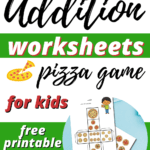 In this image, children are playing a pizza-themed game that involves folding and gluing free printable worksheets from the website Kiddy Charts.