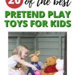 This image is showcasing a list of the best pretend play toys for kids, as compiled by Kiddy Charts.