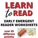 This image advertises Kiddy Charts' Early Emergent Reader Worksheets, which provide over 20 different activity sheets to help children learn to read.