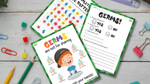 The image is showing a chart with questions and answers about germs, as well as instructions on how to prevent the spread of germs.