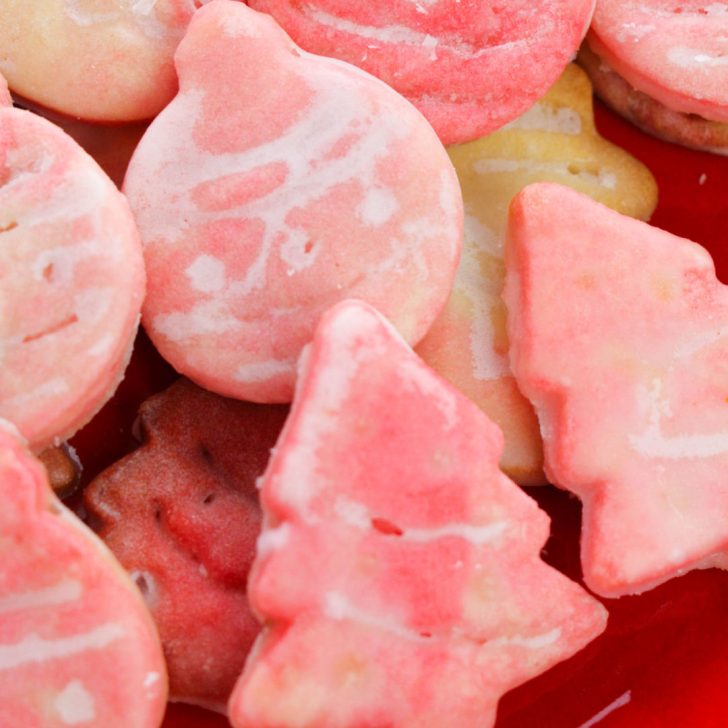 A pink confectionery treat on a Kiddy & Charts plate.