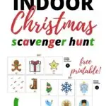 A family is participating in an indoor Christmas scavenger hunt, with free printable pictures provided by Kiddy Charts to help them.