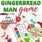 This image is a printable game featuring a Gingerbread Man, where players can roll a dice to move around the board and collect stars to win.
