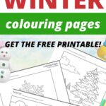 In this image, a winter-themed coloring page featuring a penguin is being offered as a free printable for children to enjoy.