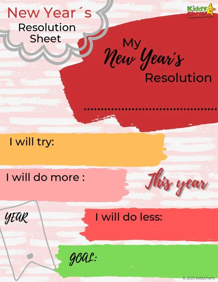 New Year's Resolution Sheet For Kids