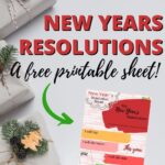 The image is promoting a free printable sheet to help children create and track their New Year's resolutions.