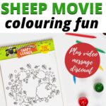 The image is promoting a Shaun the Sheep movie and providing a discount code for a coloring craft activity and a video on the website KiddyCharts.com.