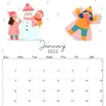 The image shows a calendar for the month of January 2022 with the copyright information for KiddyCharts.