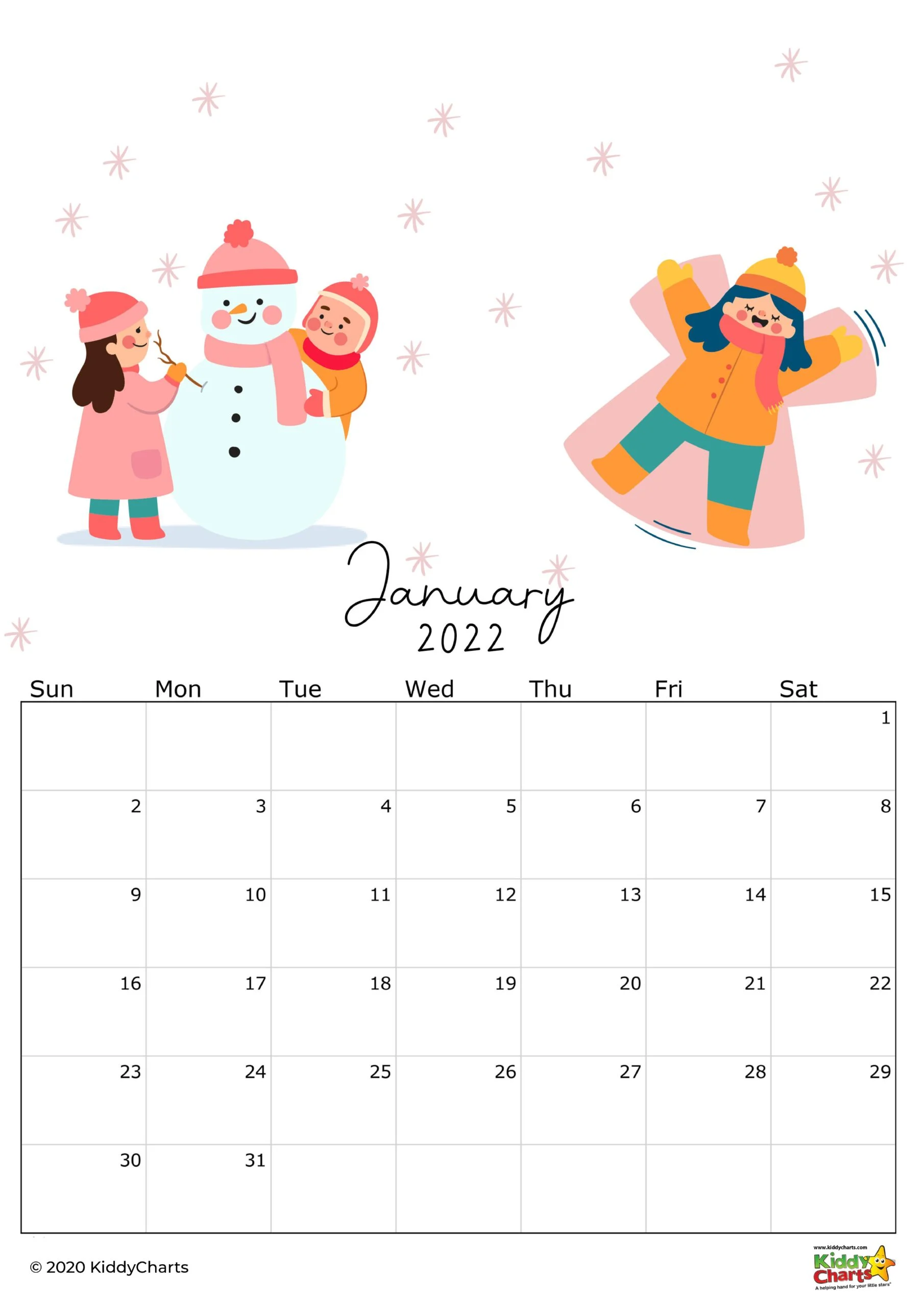 2022 calendar printable kids