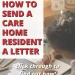 The image is providing instructions on how to send a letter to a care home resident through Kiddy Charts website.