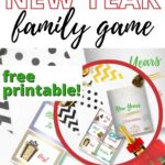 This image is promoting a free printable New Year's Party game of Charades, hosted by KiddyCharts.