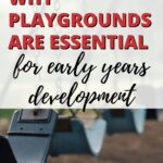 The image shows a child playing on a playground, demonstrating the importance of playgrounds for early years development.