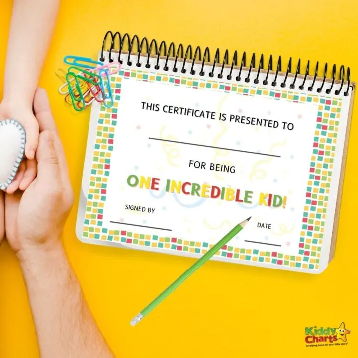 This certificate is being presented to a child for being an incredible kid, signed by Kiddy Charts as a reward for their accomplishments.